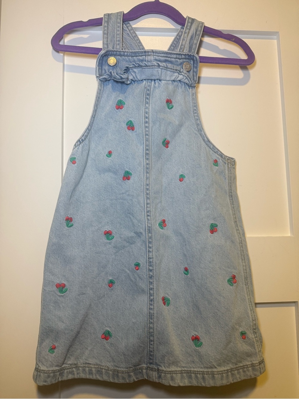 GAP Kids Cherry Embroidered Denim Overall Dress Size 5
